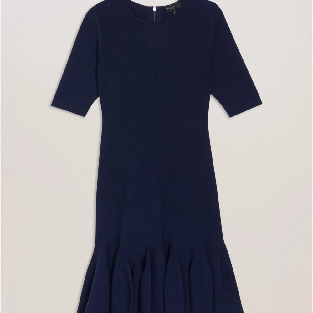 Ted Baker Blue Sheath Midi Dress with 3/4 Sleeves